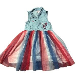 Disney Minnie Mouse Denim Vest Dress with tulle skirt Size 4T Red White Blue